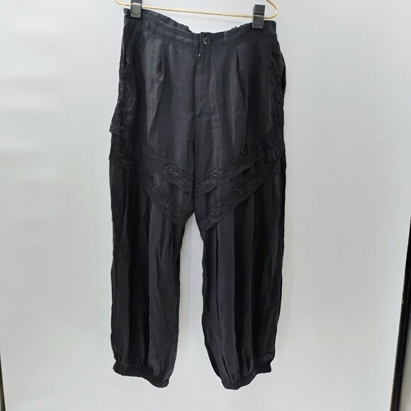 By Anthropologie Pieced Lace Joggers Lace Pull On Black Wide Leg balloon barrel - Picture 15 of 16